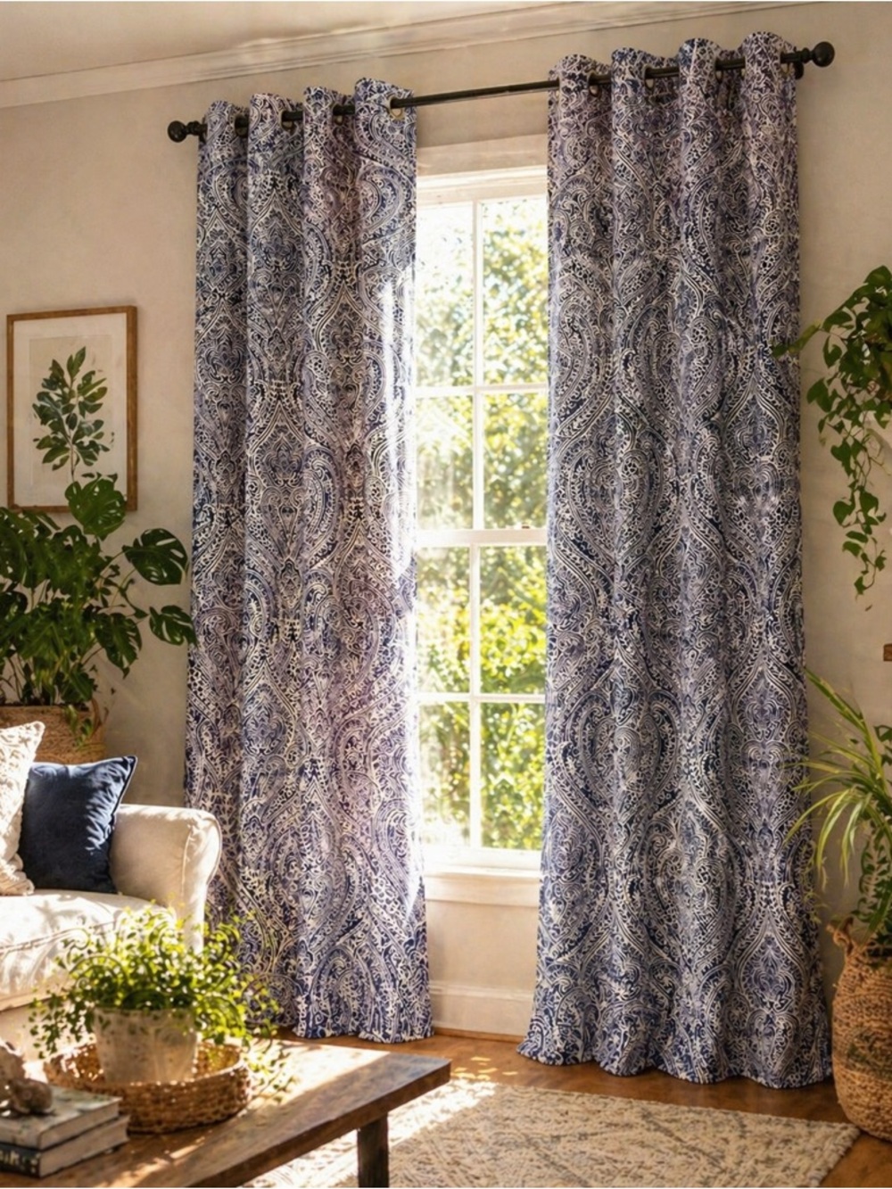 Source Unknown Blue and White Paisley Grommet Curtain Panels
